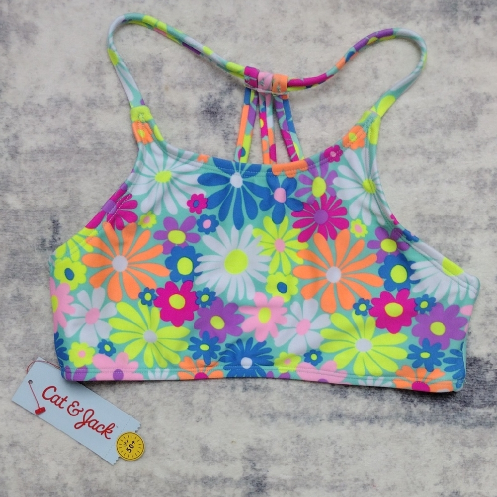 Cat & Jack Neon Floral Bikini Top Hawaiian Flower Pattern XL (14)